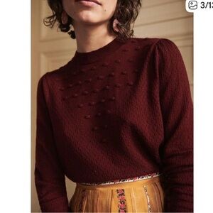 Sézane Red Merino Wool Pointelle Avery Jumper Pullover sweater